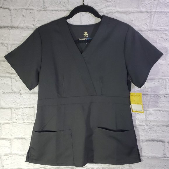 Ultrasoft Scrubs Top Size M Womens Black Short Sle - Picture 1 of 4